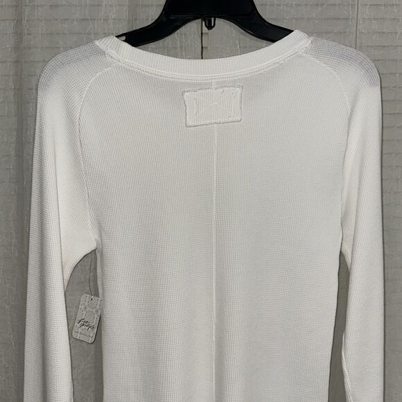 free people M Easy Does It White Crewneck Waffle Knit Long Sleeve Thermal - Picture 13 of 16